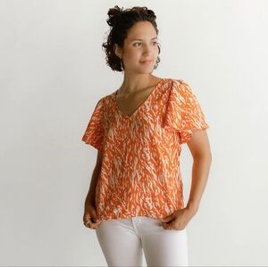 Banana Republic Red Ruffled Mandarin Collar Blouse